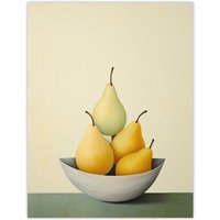 Wee Blue Coo Wall Art Print All Gone Pear Shaped Oil Painting Sage Green Orange Bright Fruit Poster in Yellow | Size: W18" x H24"