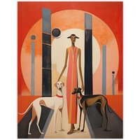 Wee Blue Coo Wall Art Print God Of The Greyhounds Conceptual Oil Painting Red Grey Egyptian Sunset Art Deco Poster | Size: W18" x H24"