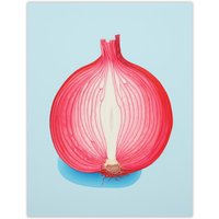Wee Blue Coo Wall Art Print Just Add Red Onion Kitchen Painting Cut Vegetable Pastel Colour Pink on Blue Poster | Size: W18" x H24"