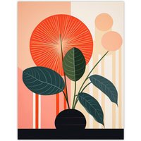 Wee Blue Coo Wall Art Print Potted Plant Peculiar Abstract Geometric Stylised Boho Calathea Plant Poster in Red | Size: W18" x H24"