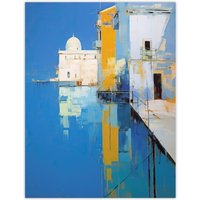 Wee Blue Coo Wall Art Print Reflections Of Venice Oil Painting Blue Orange Abstract Santa Maria della Salute Coastal Poster | Size: W18" x H24"