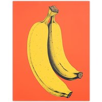 Wee Blue Coo Wall Art Print Banana Orange Kitchen Painting Vibrant Yellow on Orange Flat Bold Colour Poster | Size: W24" x H32"