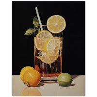 Wee Blue Coo Wall Art Print Long Island Iced Tea Refreshing Cocktail Drink Kitchen Realistic Oil Painting Poster in Black | Size: W24" x H32"