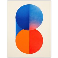 Wee Blue Coo Wall Art Print Tangerine Blue Abstract Minimalist Moonrise Sunset Circles Painting Poster | Size: W24" x H32"