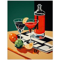 Wee Blue Coo Wall Art Print That Friday Feeling Negroni Aperitif Drinks Red Orange Green Graphic Design Painting Poster | Size: W24" x H32"