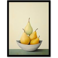 Wee Blue Coo Wall Art Print All Gone Pear Shaped Oil Painting Sage Green Orange Bright Fruit Art Framed in Yellow | Size: A4