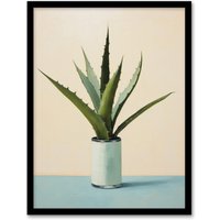Wee Blue Coo Wall Art Print Potted Aloe Vera Oil Painting Pastel Colour Pink Blue Green Succulent Cactus Art Framed | Size: A4