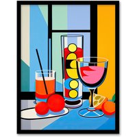 Wee Blue Coo Wall Art Print Cocktail Party Vibrant Geometric Graphic Design Kitchen Painting Art Framed | Size: A4