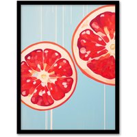 Wee Blue Coo Wall Art Print Juicy Red Pomegranate Oil Painting Bright Baby Blue Kitchen Art Framed | Size: A4