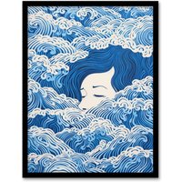 Wee Blue Coo Wall Art Print Lost At Sea Waves Of Sleep Blue & White Surreal Painting Art Framed | Size: A4