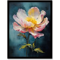 Wee Blue Coo Wall Art Print Peony Pleasure Oil Painting Blue Pink Orange Single Flower Spring Bloom Floral Art Framed | Size: A4