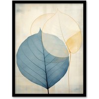 Wee Blue Coo Wall Art Print Skeleton Leaves Blue I Leaf Veins Structure Pastel Colour Azure Tan Yellow Watercolour Painting Art Framed | Size: A4
