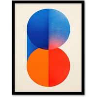 Wee Blue Coo Wall Art Print Tangerine Blue Abstract Minimalist Moonrise Sunset Circles Painting Art Framed | Size: A4