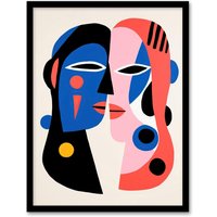 Wee Blue Coo Wall Art Print Just the Two of Us Couple in Love Abstract Cubist Blue Pink Oil Painting Art Framed | Size: W12" x H16"