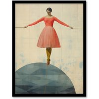 Wee Blue Coo Wall Art Print Life is a Tightrope Female Balancing Act Vintage Style Blue Pink Oil Painting Art Framed | Size: W12" x H16"