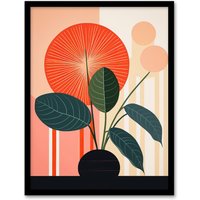 Wee Blue Coo Wall Art Print Potted Plant Peculiar Abstract Geometric Stylised Boho Calathea Plant Art Framed in Red | Size: W12" x H16"