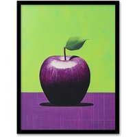 Wee Blue Coo Wall Art Print Purpapple on Green Surreal Vibrant Lime Purple Apple Kitchen Painting Art Framed | Size: W12" x H16"
