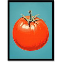 Wee Blue Coo Wall Art Print Simplistic Tomato Red on Blue Retro Minimalist Painting Art Framed | Size: W12" x H16"