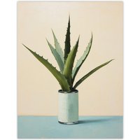 Wee Blue Coo Wall Art Print Potted Aloe Vera Oil Painting Pastel Colour Pink Blue Green Succulent Cactus Poster | Size: W12" x H16"