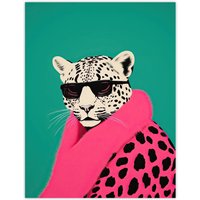 Wee Blue Coo Wall Art Print Fashion Cheetah Vibrant Teal Hot Pink Colour Block Fun Bold Animal Portrait Poster | Size: W12" x H16"
