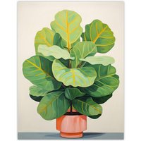 Wee Blue Coo Wall Art Print Full Bodied Fiddle Leaf Fig Watercolour Painting Pastel Colour Green Pink Large Potted Plant Poster | Size: W12" x H16"