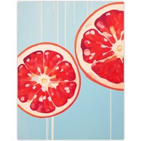 Wee Blue Coo Wall Art Print Juicy Red Pomegranate Oil Painting Bright Baby Blue Kitchen Poster | Size: W12" x H16"