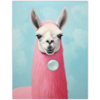 Wee Blue Coo Wall Art Print Llama Bubbles Oil Painting Pastel Colour Pink Blue Quirky Animal Portrait Poster | Size: W12" x H16"