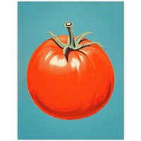 Wee Blue Coo Wall Art Print Simplistic Tomato Red on Blue Retro Minimalist Painting Poster | Size: W12" x H16"