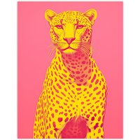 Wee Blue Coo Wall Art Print Cerise Cheetah Bold Animal Yellow Pink Living Room | Size: W18" x H24"