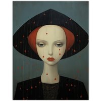 Wee Blue Coo Wall Art Print Don't Rain On My Parade Red Haired Woman Living Room in Black | Size: W18" x H24"