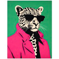 Wee Blue Coo Wall Art Print Fashion Cheetah I Fun Animal Green Pink Living Room | Size: W18" x H24"