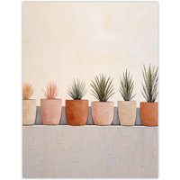 Wee Blue Coo Wall Art Print Growing Plants Neutral House Plants Calm Living Room in Beige | Size: W18" x H24"