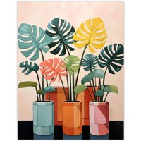 Wee Blue Coo Wall Art Print Monstera Fanfare House Plant Nursery Living Room | Size: W18" x H24"