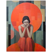 Wee Blue Coo Wall Art Print Women's Troubles Orange Moon Portrait Living Room | Size: W18" x H24"