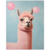 Wall Art Print Bubblegum Llama Pastel Pink Fun Living Room W24" x H32"
