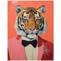 Wee Blue Coo Wall Art Print Dressed To Kill Tiger Animal Portrait Living Room in Pink | Size: W24" x H32"