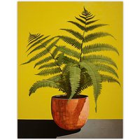 Wee Blue Coo Wall Art Print Flourishing Ferns House Plant on Yellow Living Room | Size: W24" x H32"