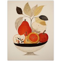 Wee Blue Coo Wall Art Print Harvest Bowl Autumn Fruits Red Kitchen Living Room | Size: W24" x H32"