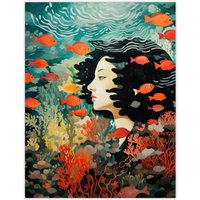 Wee Blue Coo Wall Art Print Sleeping With Fishes Underwater Dream Living Room | Size: W24" x H32"