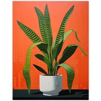 Wee Blue Coo Wall Art Print Striking Snake Plant Bright Orange Green Living Room | Size: W24" x H32"