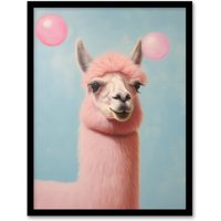 Wall Art Print Bubblegum Llama Pastel Pink Fun Living Room Framed A4