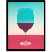Wee Blue Coo Wall Art Print Burgundy Merlot Wine Lover Kitchen Bar Living Room Framed in Blue | Size: A4