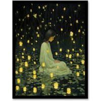 Wee Blue Coo Wall Art Print Diwali At Dusk Whimsical Portrait Living Room Framed in Dark Green | Size: A4