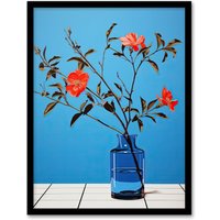 Wee Blue Coo Wall Art Print Elegant Simplicity Red Flowers Blue Vase Living Room Framed | Size: A4