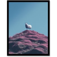 Wee Blue Coo Wall Art Print High On The Heather Sheep Scotland Blue Living Room Framed | Size: A4