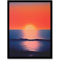 Wee Blue Coo Wall Art Print Morning Glory Sunset on Sea Orange Blue Living Room Framed | Size: A4