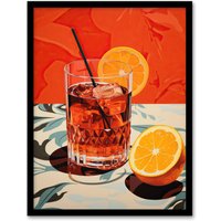 Wee Blue Coo Wall Art Print Negroni Nights Orange Cocktail Kitchen Living Room Framed | Size: A4