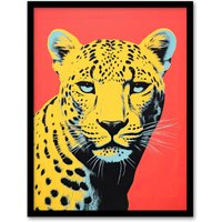 Wee Blue Coo Wall Art Print Vibrant Cheetah On Coral Bold Animal Living Room Framed | Size: A4