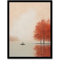 Wee Blue Coo Wall Art Print Boating On The Autumn Lake Calm Peaceful Living Room Framed in Beige | Size: W12" x H16"