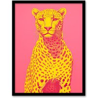 Wee Blue Coo Wall Art Print Cerise Cheetah Bold Animal Yellow Pink Living Room Framed | Size: W12" x H16"